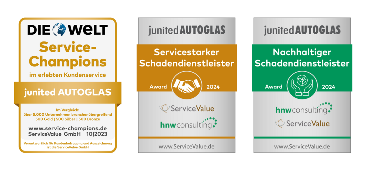 junited AUTOGLAS sind Servicestarke Schadendienstleister, Service Champions und Nachhaltige Schadendienstleister